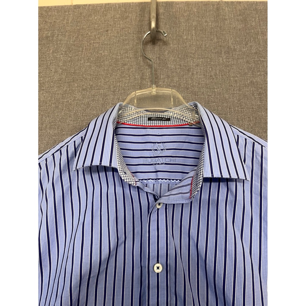 Bugatchi Uomo Mens XL Classic Fit Blue Striped Button Down Shirt Long Sleeve